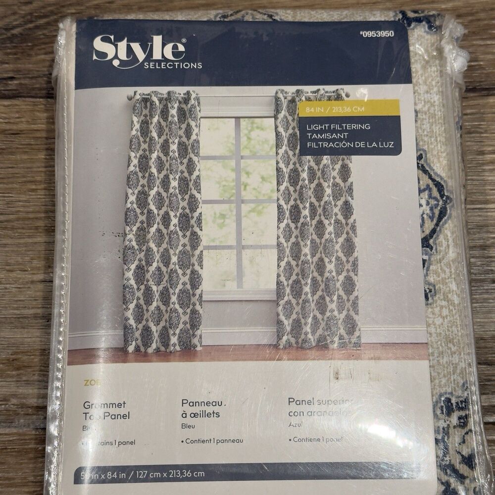 NEW Style 84.0-in Blue Geometric Light filtering Grommet Single curtain panel - Picture 2 of 9